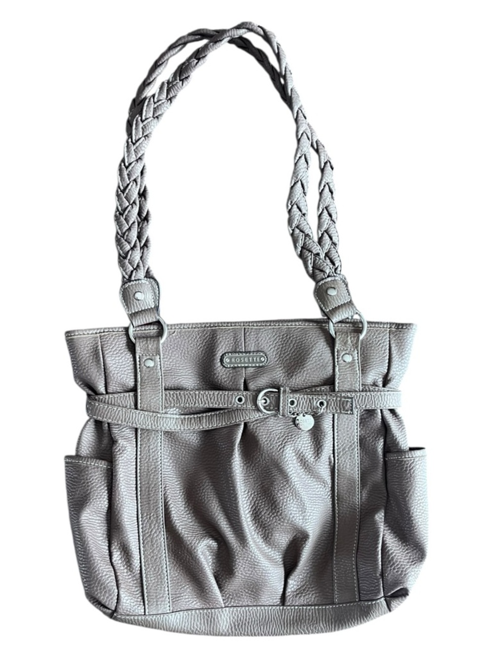 Rosetti Gray Braided-Handle Shoulder Tote